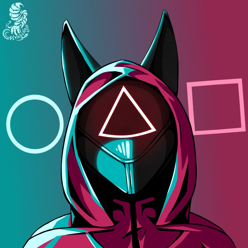 Pink solider from Squid Game series but furry