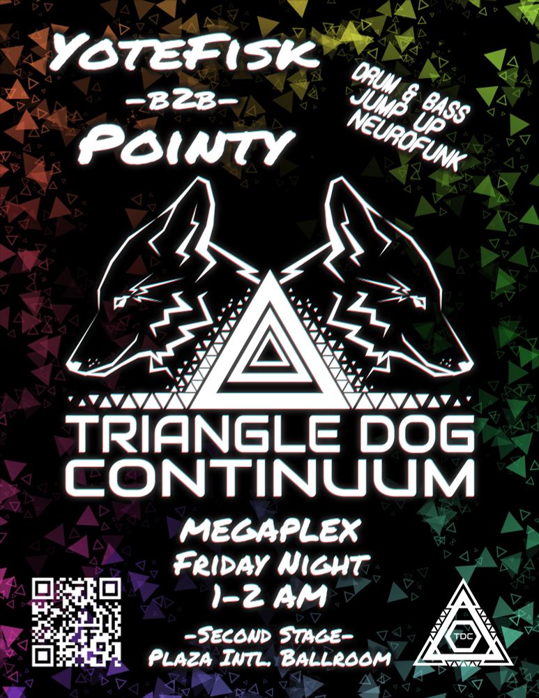 YOTEFISK B2B POINTY, playing as Triangle Dog Continuum at Megaplex second stage, Friday night at 1am-2am