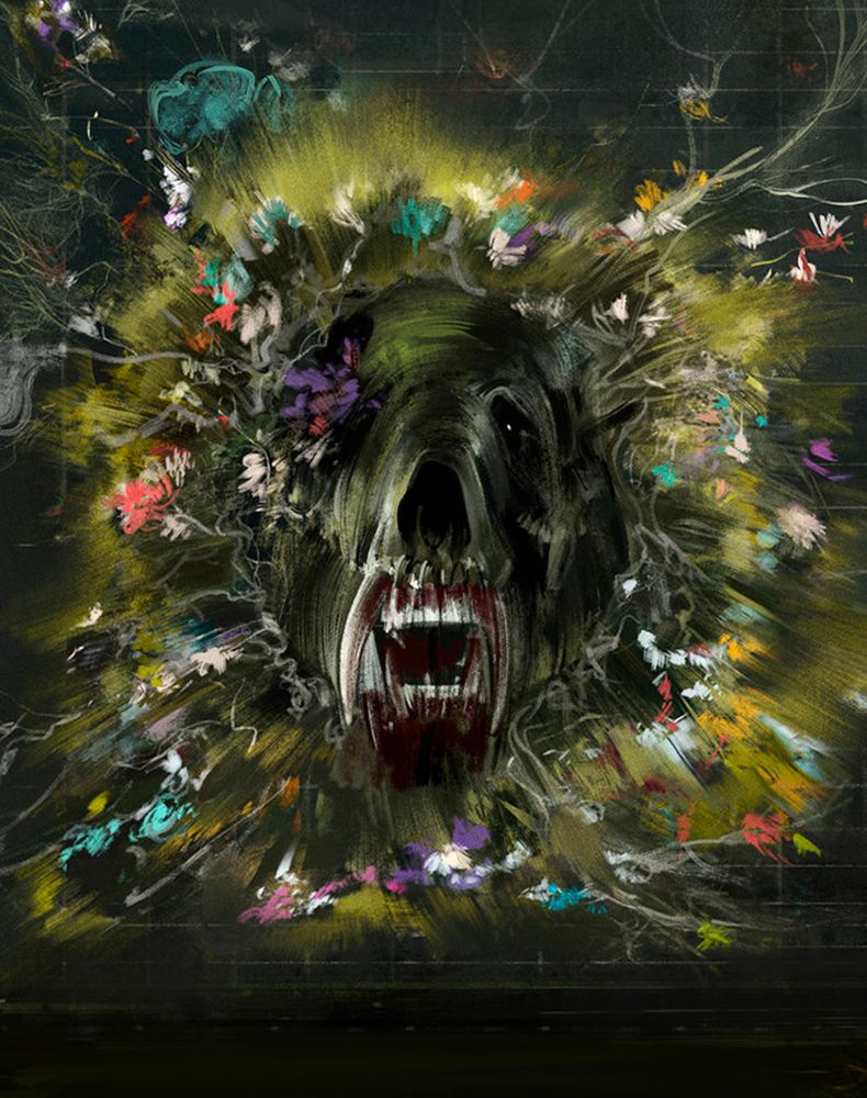 2018 painting I did for Annihilation, as part of my college senior thesis (I did a bunch of movie posters that eventually got me into the poster industry). Depicts the bear creature from the movie spreading fungus/flowers outwards onto a wall