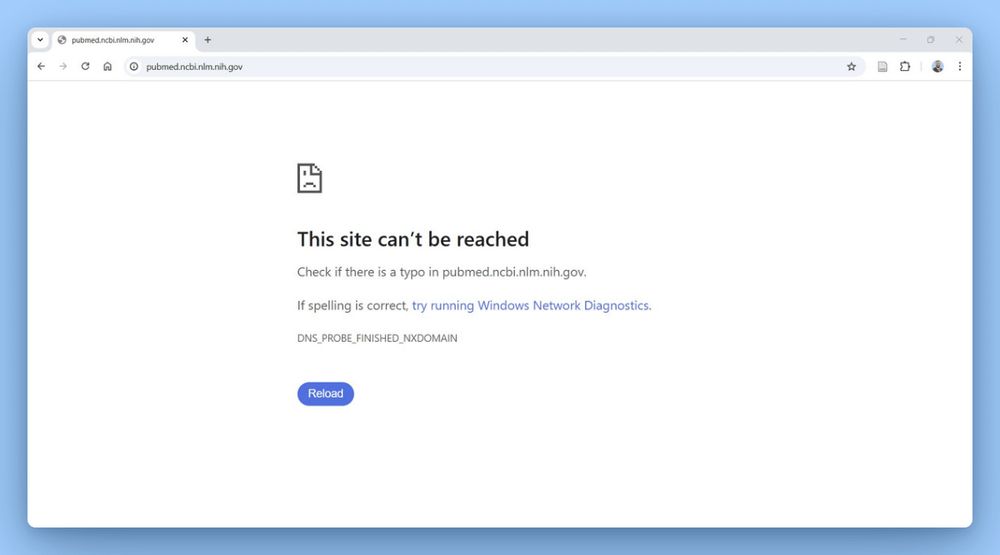 A screenshot showing PubMed website cannot be reached.