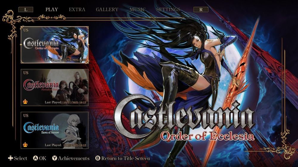 Title screen for Castlevania Order of Ecclesia