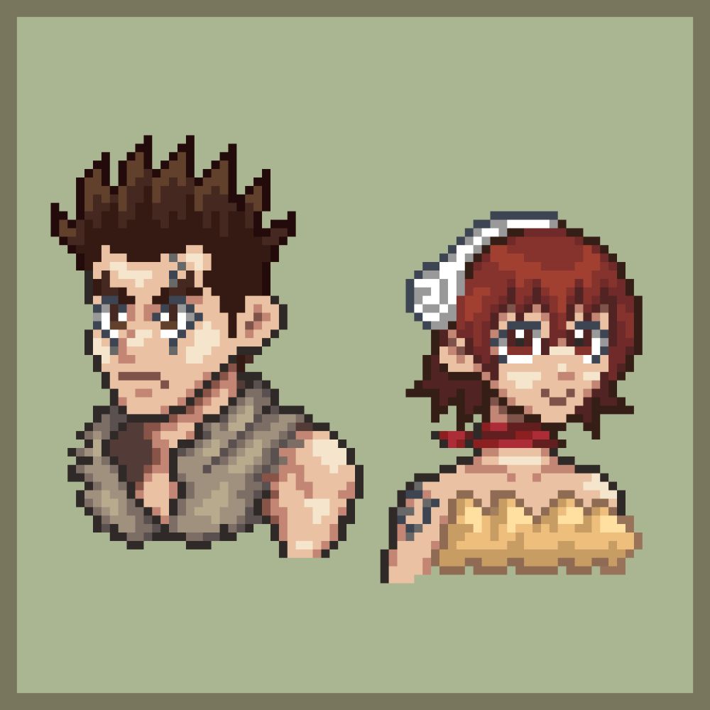 taiju and yuzuriha from dr stone pixel art
