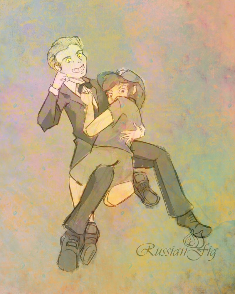 The colors are a bit muddy… 

Dipper is sitting in Bills lap