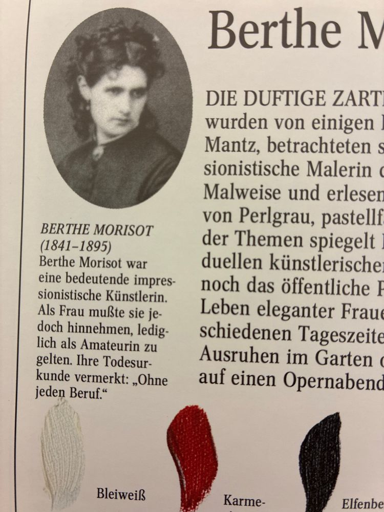 Berthe Morisot war eine bedeutendste impressionistische Künstlerin. Als Frau musste sie jedoch hinnehmen, lediglich als Amateurin zu gelten. Ihre Todesurkunde vermerkt: „ohne jeden Beruf.“
