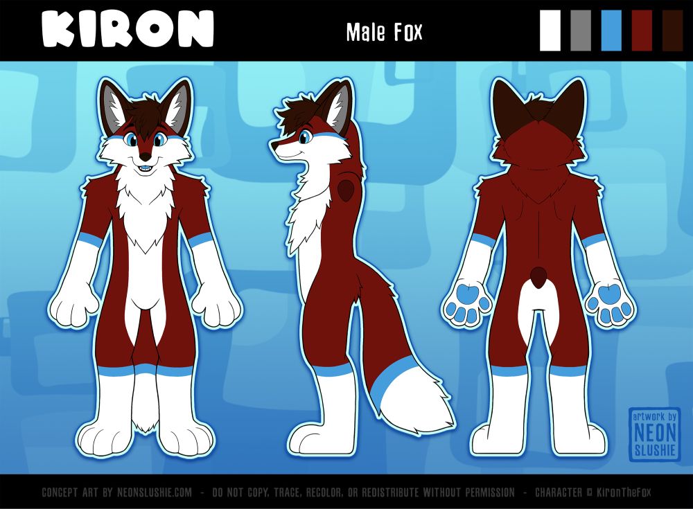 Reef sheet of a Red fox Fursona called Kiron 