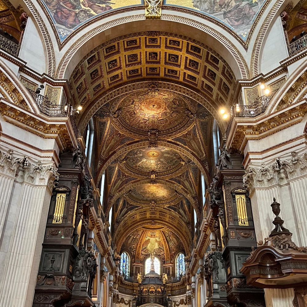 View of the decorated ceiling vaults of St Paul's Cathedral