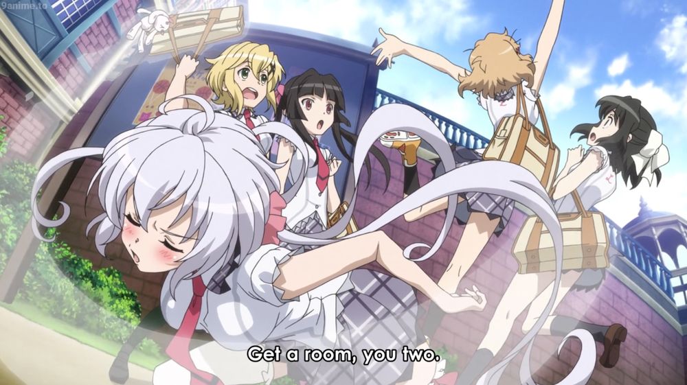 yukine chris from symphogear yelling at miku and hibiki to get a room