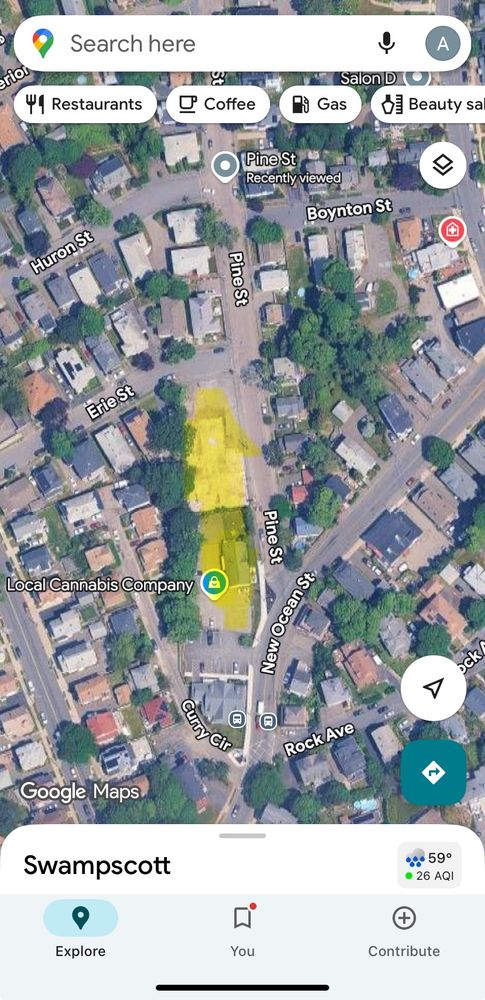 Screenshot of a Google maps view of Pine st in Swampscott. All the houses have driveways. 