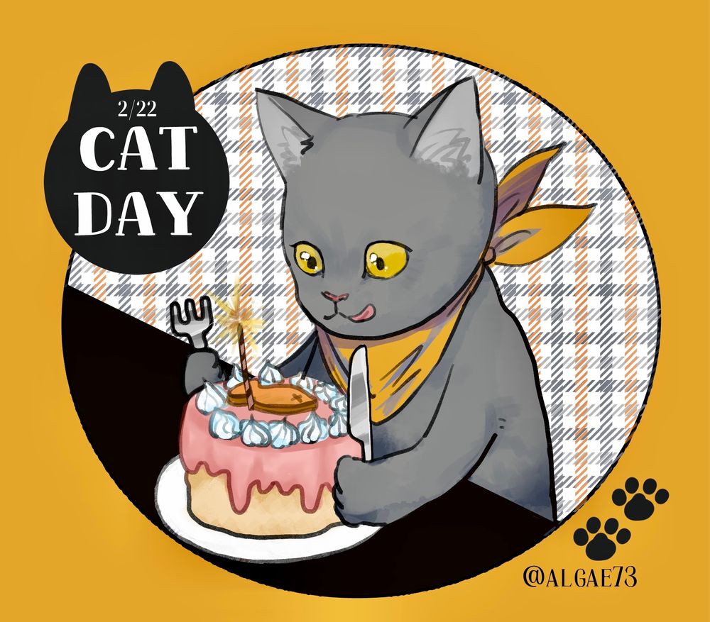 猫がケーキを食べようとしているところ