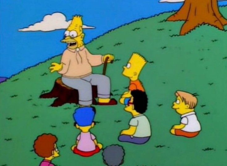 Le grand père des Simpson parle aux enfants 