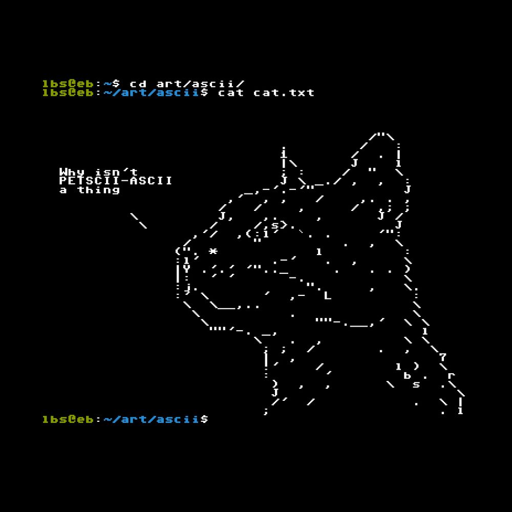 A picture of a housecat is drawn in white against a black background using punctuation marks and slashes.