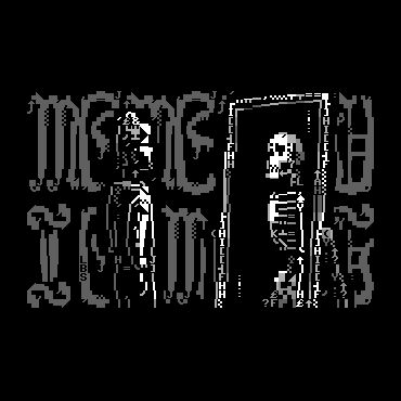 In front of the calligraphed words Memento Te Mori, a person stands in front of a mirror and sees their skeleton looking back at them.