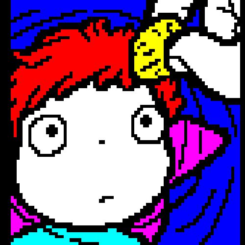 A puzzled red-haired fishgirl in a bucket stares curiously at (and spurns) a piece of bread offered her