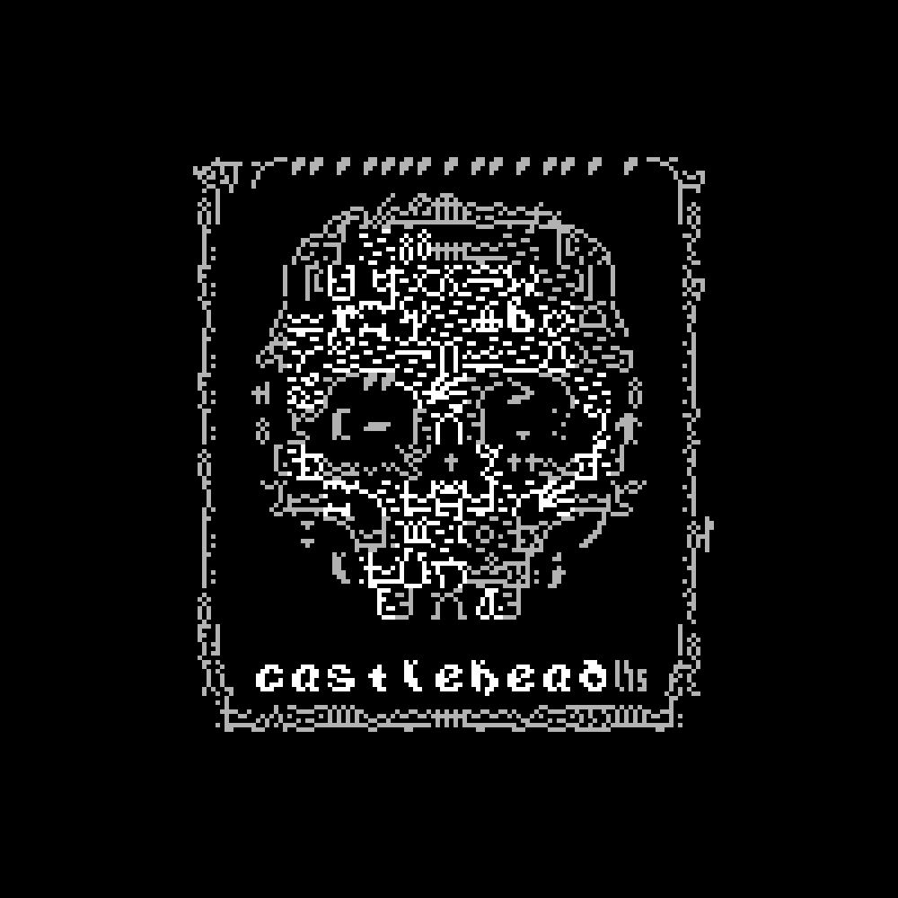 framed in the darkness by small architectural elements, pieces of rooftops, walls, doorways and hedges are artfully arranged to depict what might be characterised as the skull of a town golem.