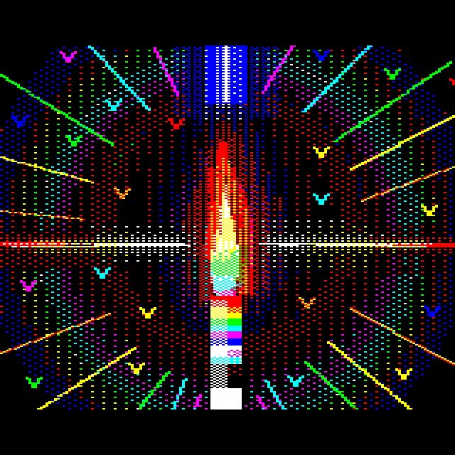 A rainbow-striped candle burns a multicoloured flame in the darkness, yielding colourful aura and lens flare artefacts as well as a plethora of tiny colourful hearts. 