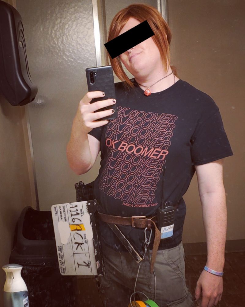 langley on set in her life as a 2nd camera assistant. she didn't yet know how to dress herself