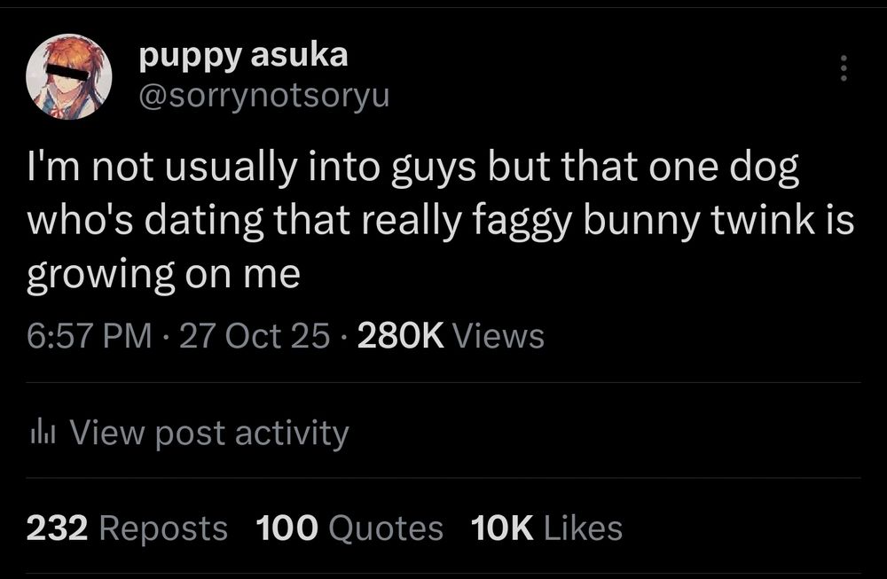 the same post but on Twitter it has 232 retweets, 100 qrts, and 10,000 likes