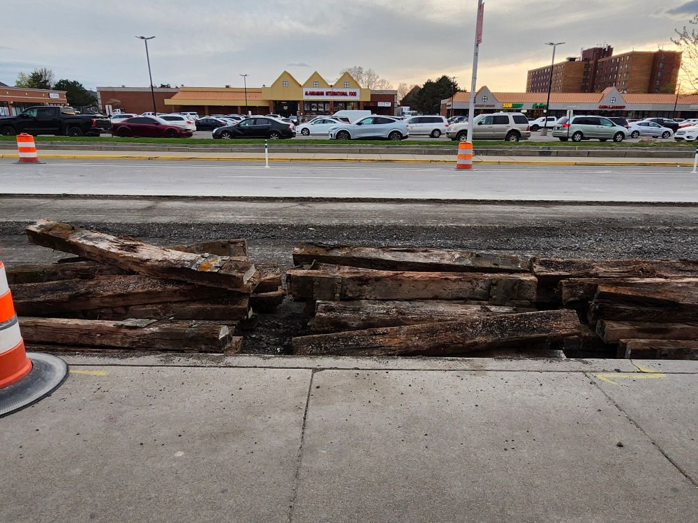 This is how old Joseph Campeau is. These are the railroad ties pulled up when the road was excavated.
