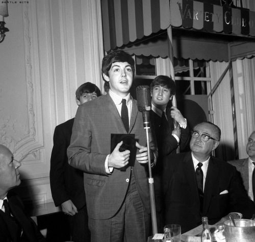 The #Beatles at London’s Savoy Hotel to accept the Variety Club of Great Britain’s “Top Vocal Group of the Year” award, September 10, 1963.