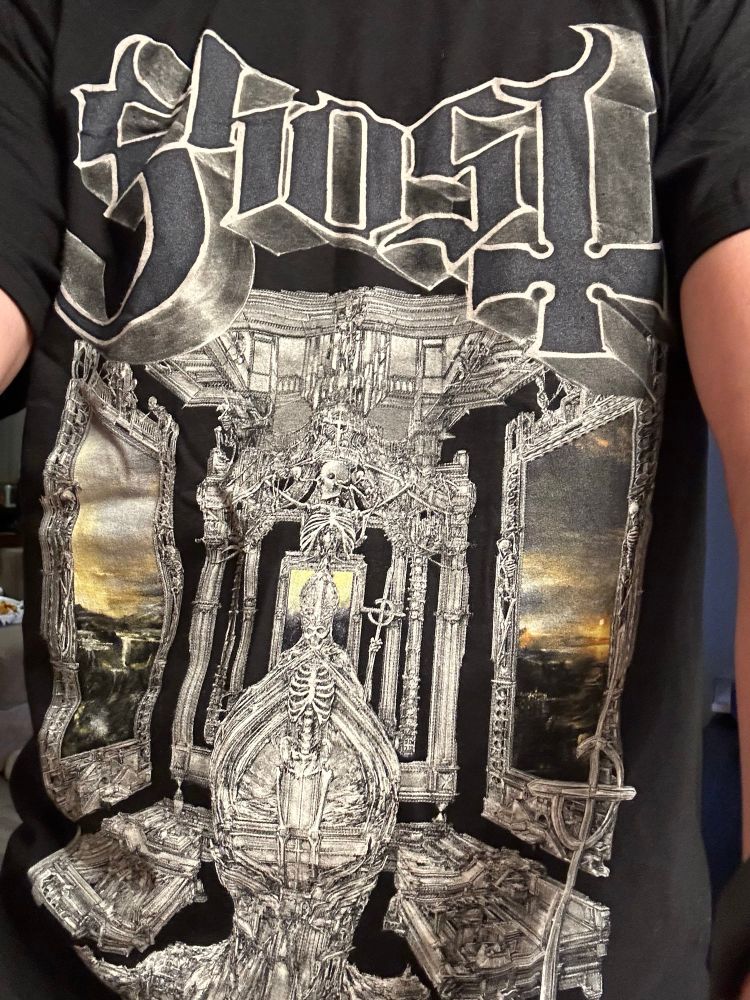 OP wearing a Ghost 2025 Skeletour tour t-shirt