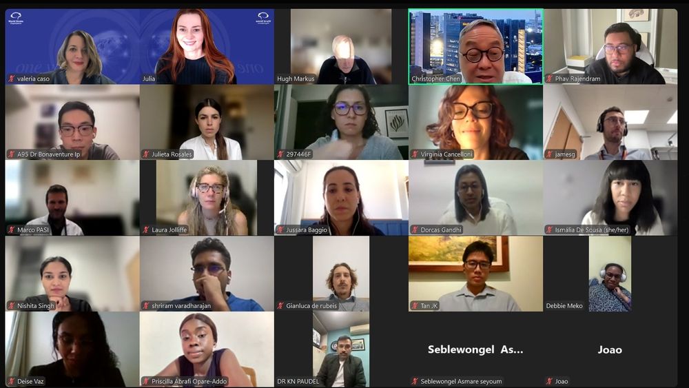 A screenshot taken during the first Zoom call of the World Stroke Organization Future Stroke Leaders Programme Cohort 3 showing the organizers and some of the participants