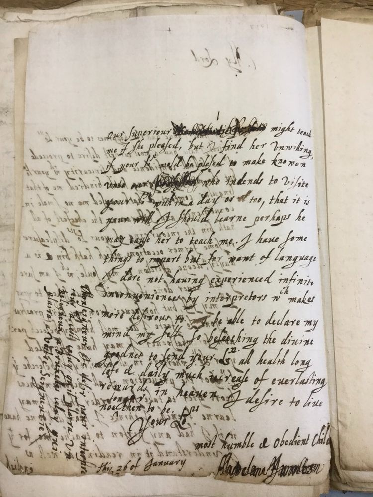 English letter from an Englsh nun written c.1637. Words have been scribbled out and I'd like help figuring them out. 