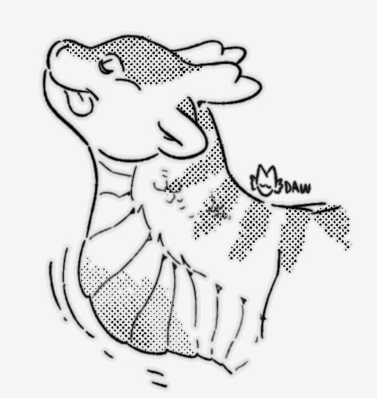 A dragon swallowing down something. A visible lump is seen. 