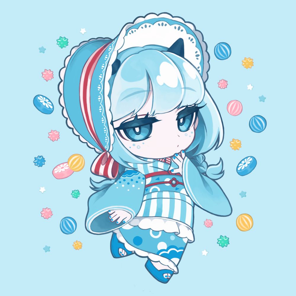 character name: ラムネ💙❤️
ラムネモチーフの鬼の女の子。
ぼーっとしがちでおっとりお上品。