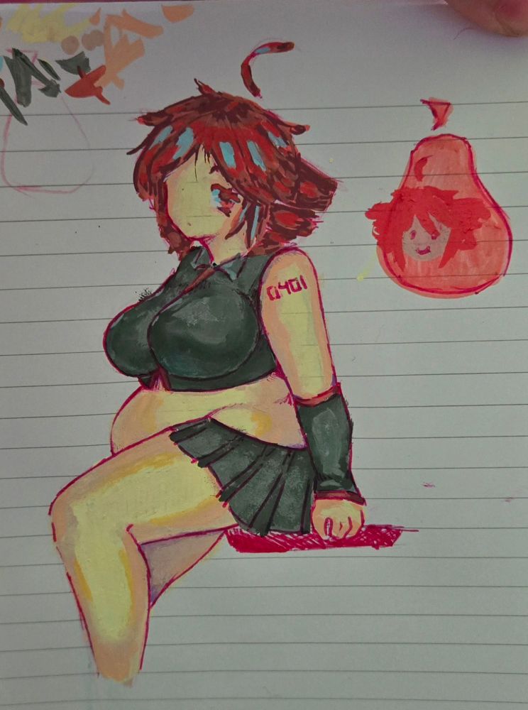 paint pen sketch of fat kasane teto on some notebook paper