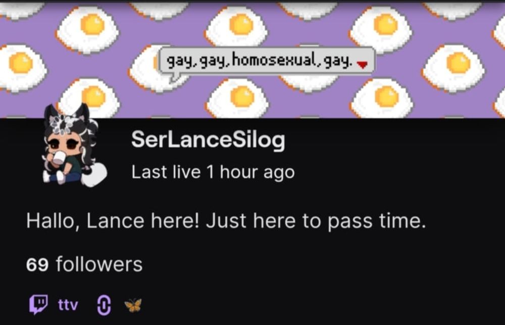 a screenshot of serlancesilog's twitch account showing off 69 followers