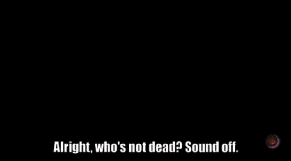 a cartoon character says alright who 's not dead ' sound off