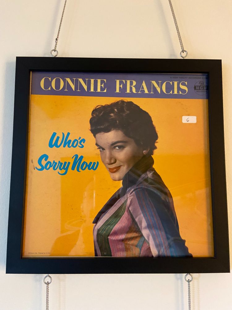 Framed Connie Francis LP "Who's Sorry Now," with the singer's saucy look of revenge.