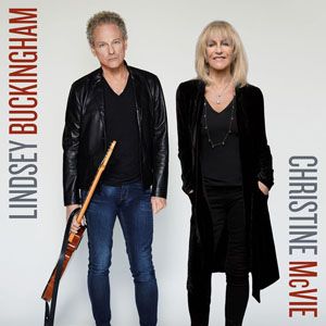 Cover for the studio album Lindsey Buckingham Christine McVie (also referred to as simply Buckingham McVie) showing the two of them, her smiling, him serious in skinny jeans and holding a guitar. 