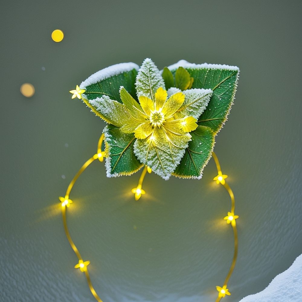 AI hat hier die Zahl 17 als Blätter in einem kleinen Lichterkranz kreiert.