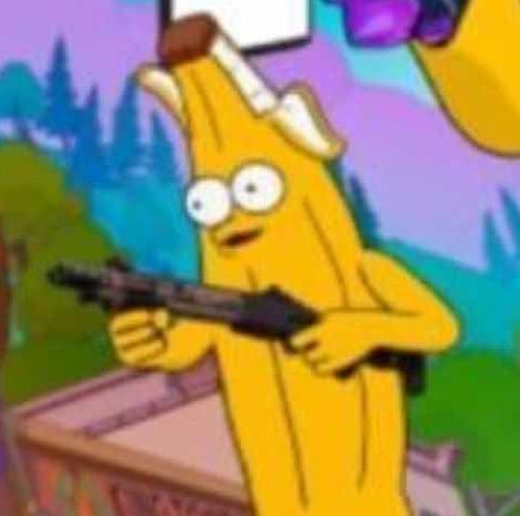 A picture from some leaked Fortnite key art. Its Peely, but he has a Simpsons face. 