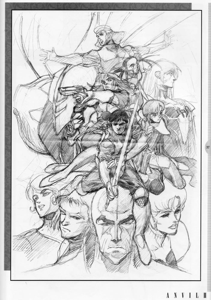 Nobuteru Yuuki’s first draft of his artwork for the 1995 laserdisc box for Dunbine (1983). 