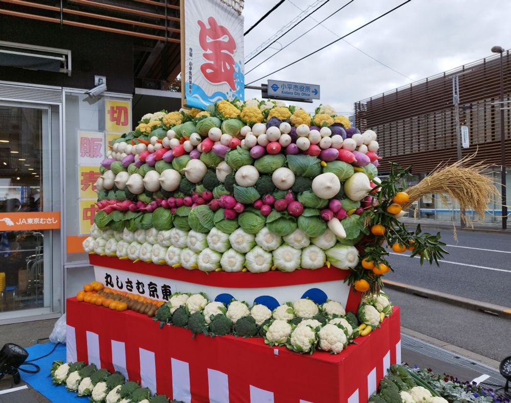 宝船前面アップ
野菜は白菜、キャベツ、カブ、カリフラワー、ブロッコリーなどなど