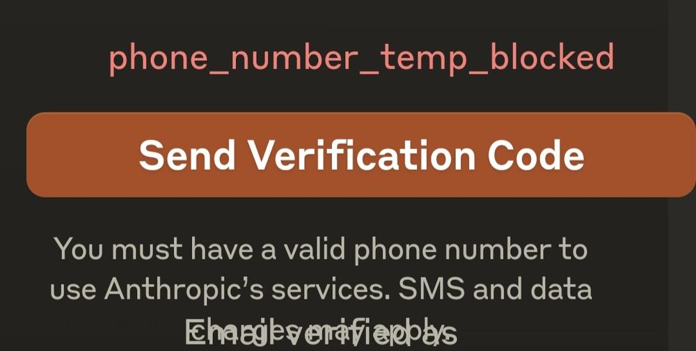 An alert of phone number is temporarily blocked at Claude.ai
