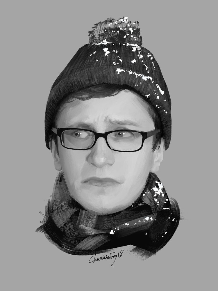 An alternative version of the same painting. The falling snow, rosy cheeks and cold breath are not included.