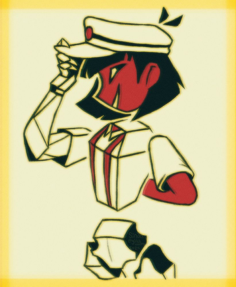 a digital drawing of Ena, from the game ENA: Dream BBQ, in a profile view, smiling, looking confident a little mischievous.