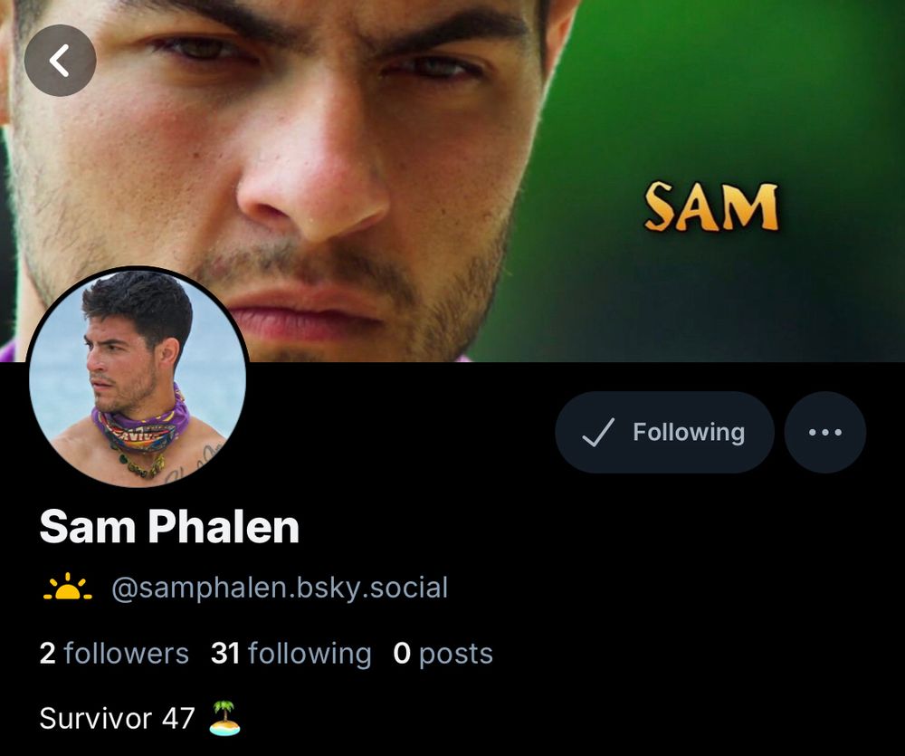 screen capture of survivor 47's sam phalen bluesky account