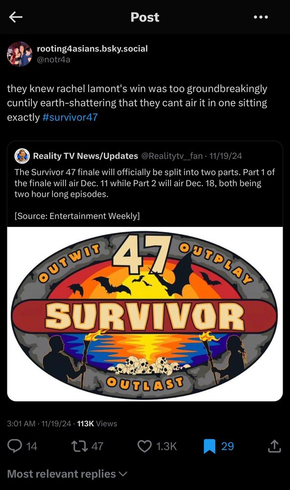 r4a: they knew rachel lamont's win was too groundbreakingly cuntily earth-shattering that they cant air it in one sitting exactly
