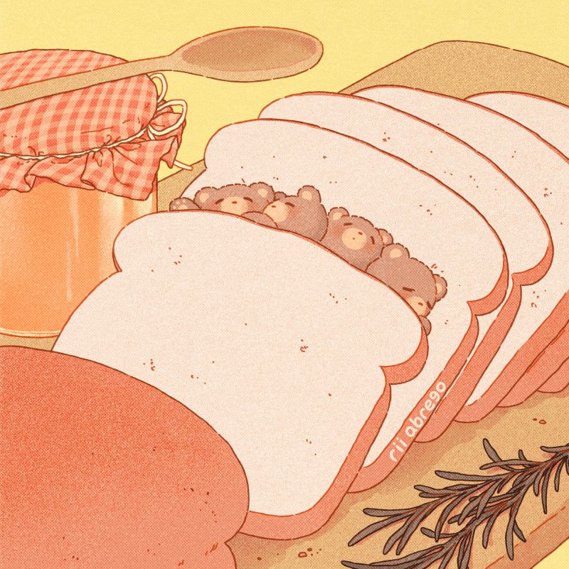 A drawing of four little bears sleeping beneath a slice of bread