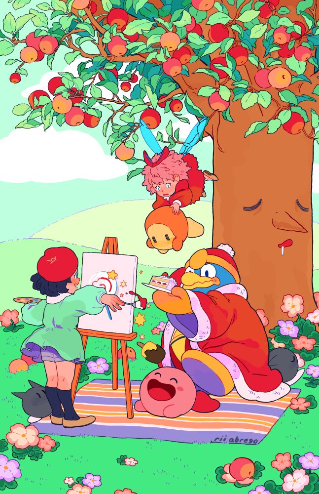 Characters from "Kirby 64" enjoying a picnic together