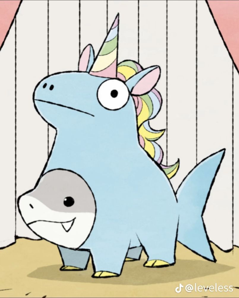 Jeff the land shark in a unicorn costume