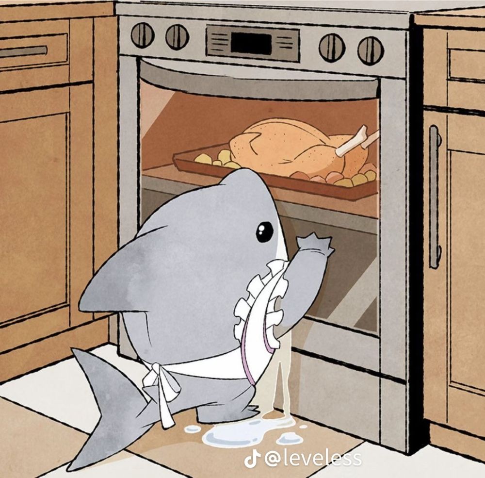 Jeff the land shark baking a turkey