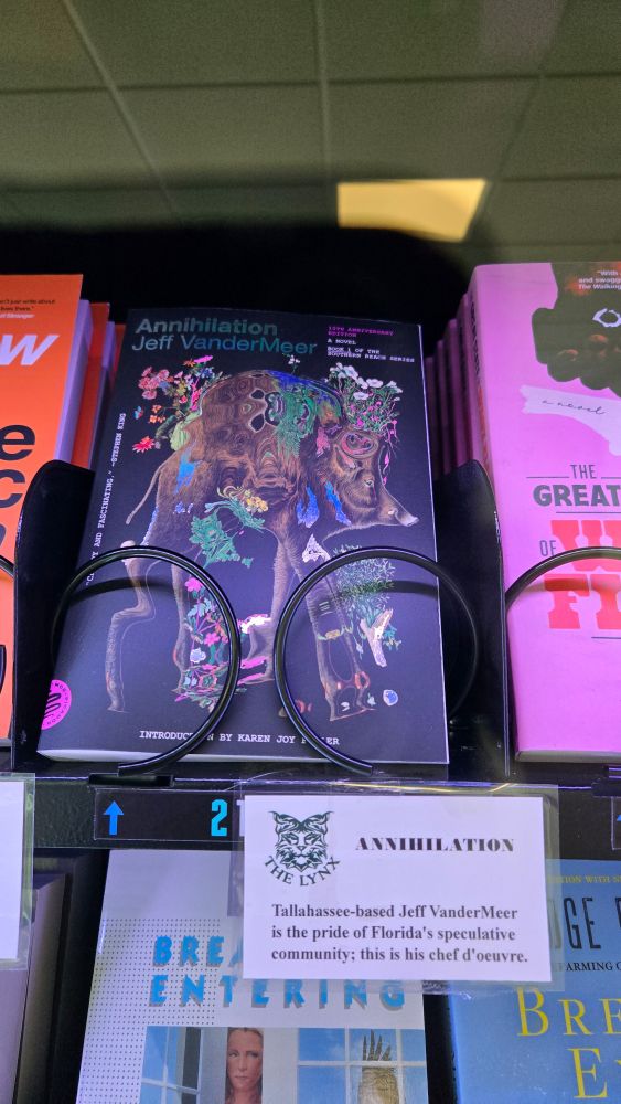 A close-up of the cover of Jeff Vander Meer's book "Annihilation." The tag reads "Tallahassee-based Jeff Vander Meer is the pride of Florida's speculative community: this is his chef d' oeuvre"