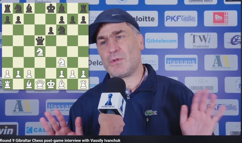 still from a lengthy youtube video of Vasyl Ivanchuk analyzing a game from memory