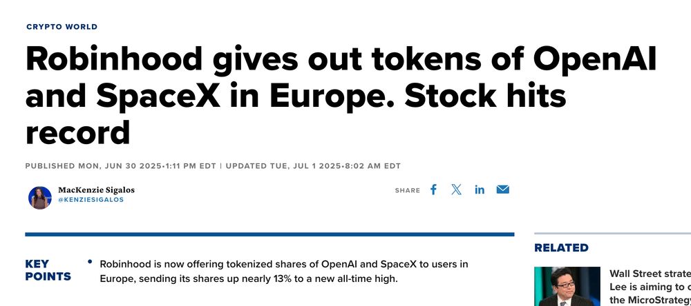 Robinhood gives out tokens of OpenAI and SpaceX in Europe. Stock hits record