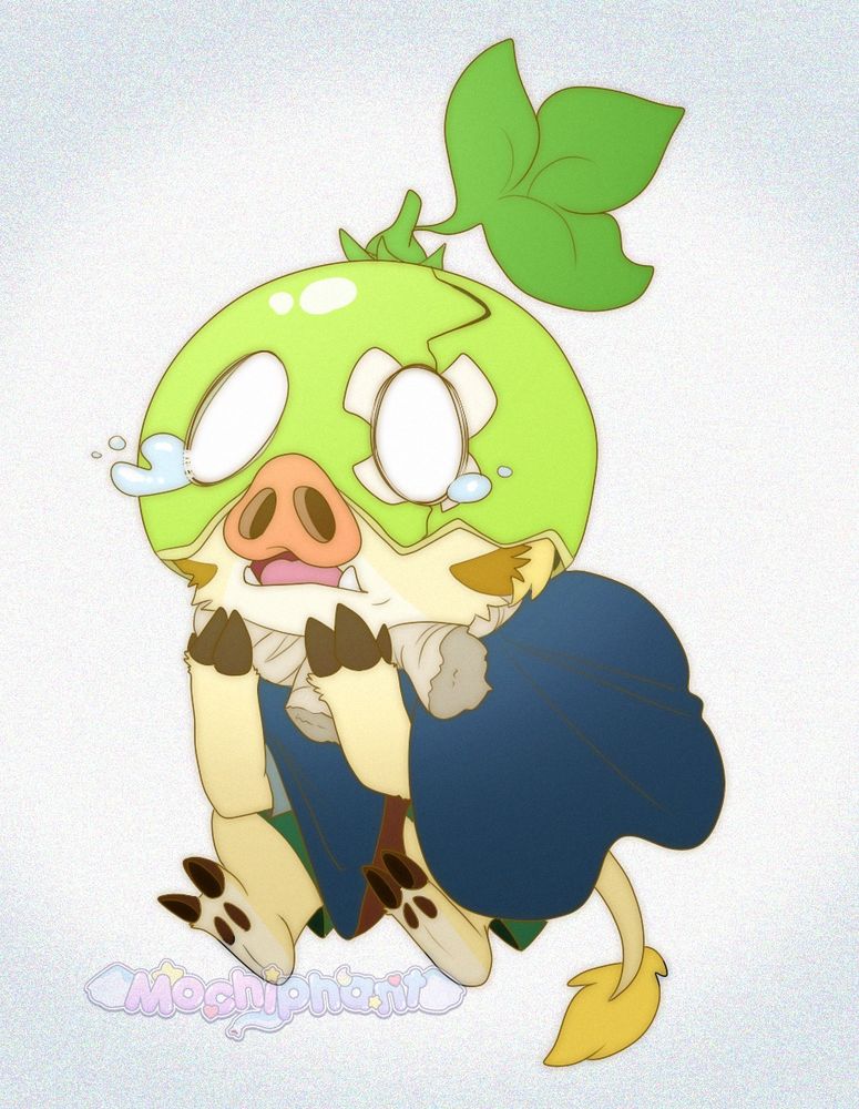 Suika from the anime Dr. Stone drawn as a boarlet. She is crying 
